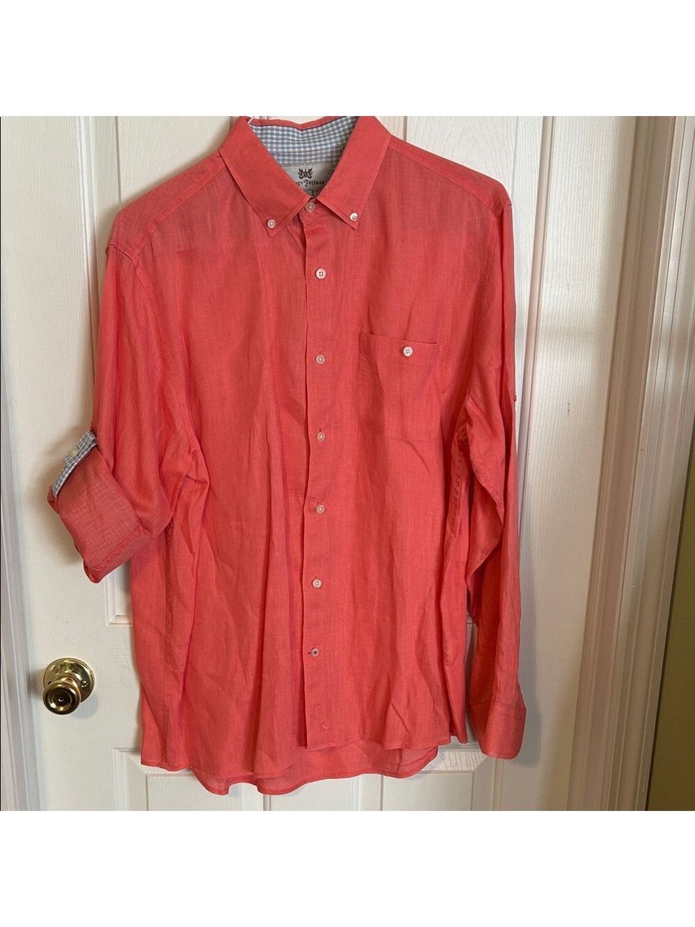 Hickey Freeman Coral Casual Button-Down Shirt. Size L